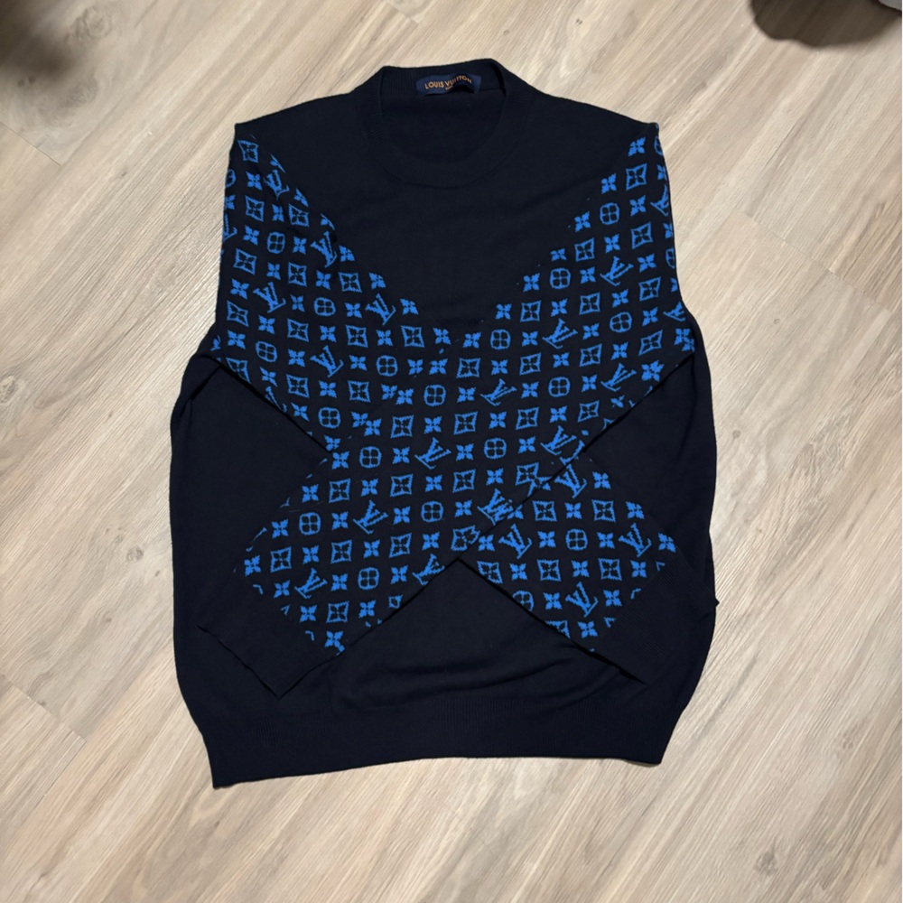 Louis Vuitton Men's Monogram Mix Cashmere Crewneck Navy Blue - Picture 4 of 11